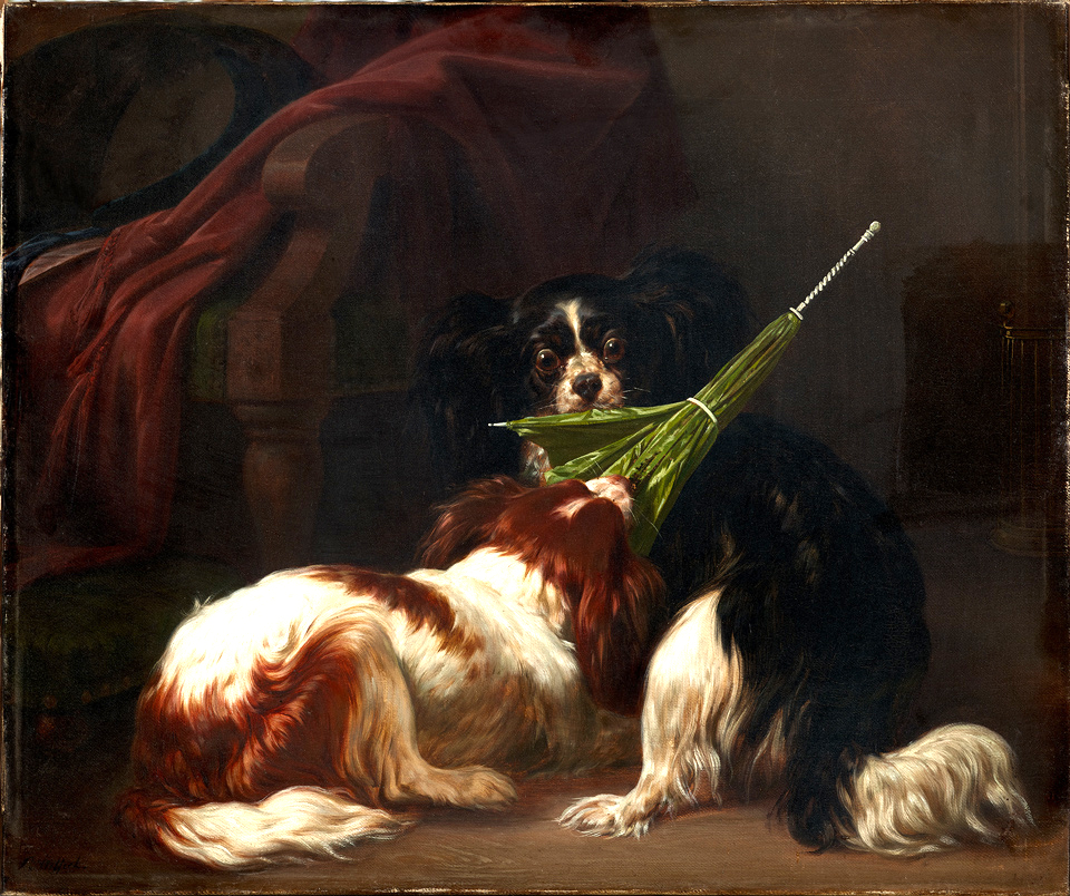 Carl Steffeck: Dogs Playing, c. 1850, Kulturstiftung Sachsen-Anhalt, Kunstmuseum Moritzburg Halle (Saale), photo: Punctum/Bertram Kober
