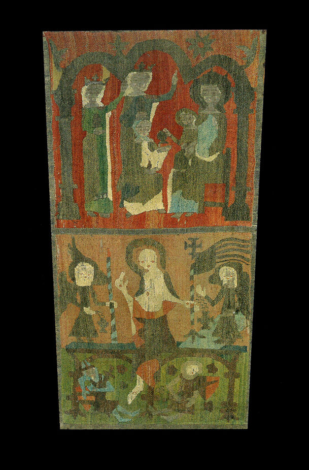 Zwei Szenen eines Antependiums in farbiger Stickerei, 15. Jahrhundert
