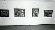 Ausstellungsraum im Kuppelsaal der Moritzburg mit der Sammlungspräsentation von Gerhard Händler mit Werken von Karl Schmidt-Rottluff („Rote Düne“, 1913, 1948 Leihgabe von Felix Weise, heute: Privatbesitz; „Treidelnde Fischer“, 1921, 1948 Leihgabe von Felix Weise, heute: Buchheim Museum, Bernried), Hermann Max Pechstein („Zurückgekehrte Kähne“, 1919; „Fischerboot am Ufer“, 1923), Aufnahme Oktober 1948, Foto: Kulturstiftung Sachsen-Anhalt © VG Bild-Kunst, Bonn 2023