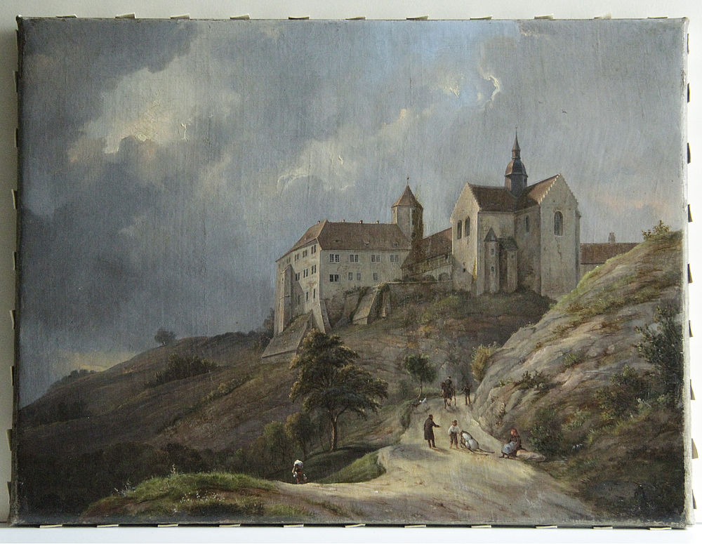 The restored painting – Ferdinand August Schiertz: view of Goseck Castle, 1840, oil on canvas, 37.5 x 50 cm | Kulturstiftung Sachsen Anhalt – Wernigerode office | Photograph: Albrecht Pohlmann 