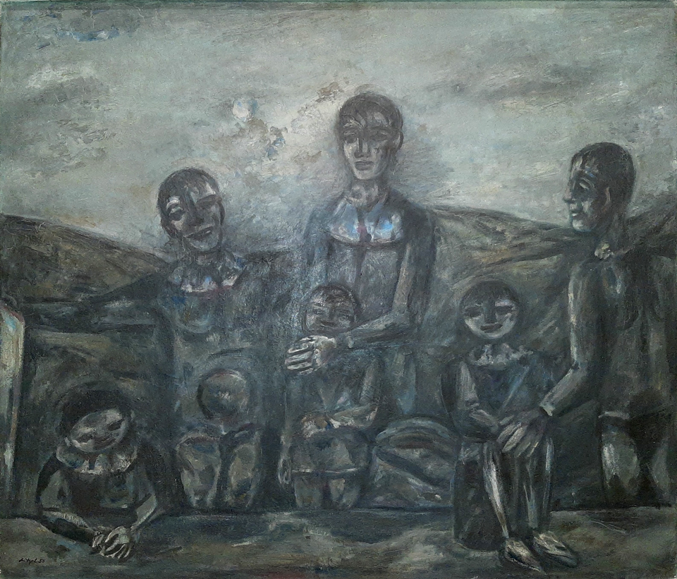 Herbert Kitzel: Graue Familie vor Landschaft, 1959 © Nachlass Herbert Kitzel