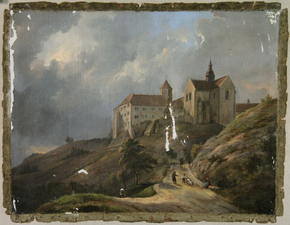 The gaps being patched – Ferdinand August Schiertz: view of Goseck Castle, 1840, oil on canvas, 37.5 x 50 cm | Kulturstiftung Sachsen Anhalt – Wernigerode office | Photograph: Albrecht Pohlmann 