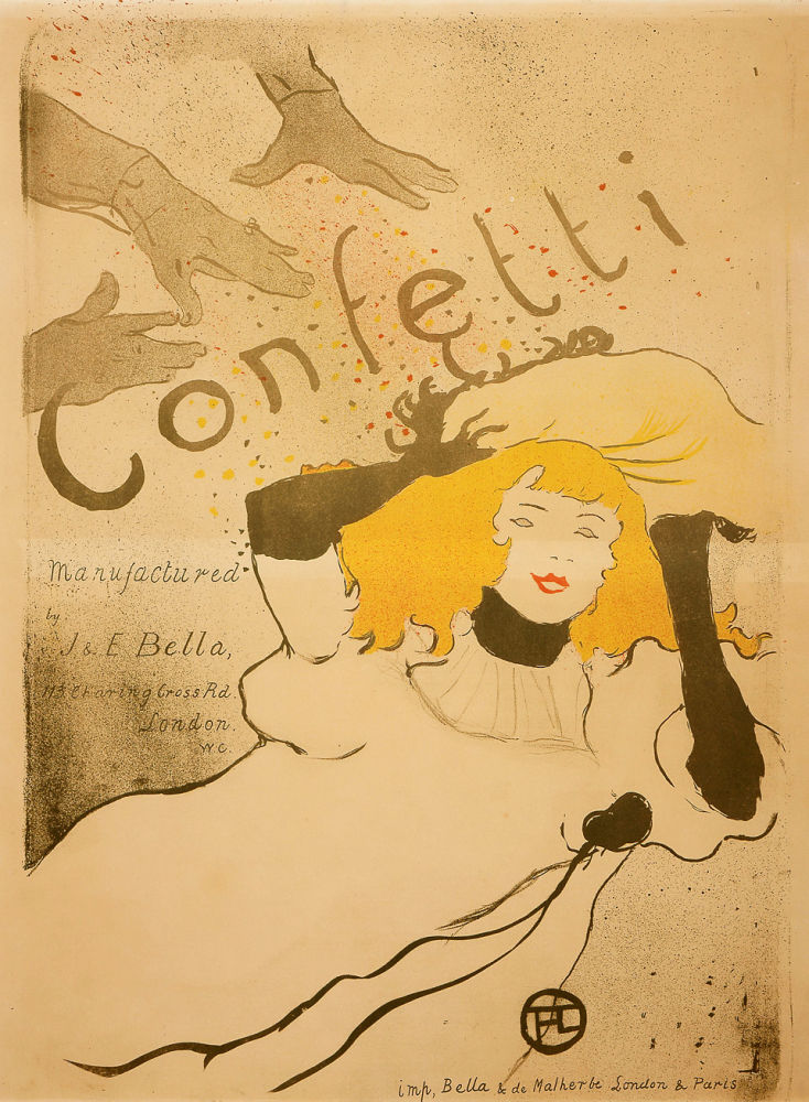 Henri de Toulouse-Lautrec: Confetti, 1894, Lithographie in Pinsel, Kreide und Spritztechnik, 60 x 39,3 cm, Musée d'Ixelles, Brüssel, photo © Musée d'Ixelles-Bruxelles / Courtesy of Institut für Kulturaustausch, Tübingen