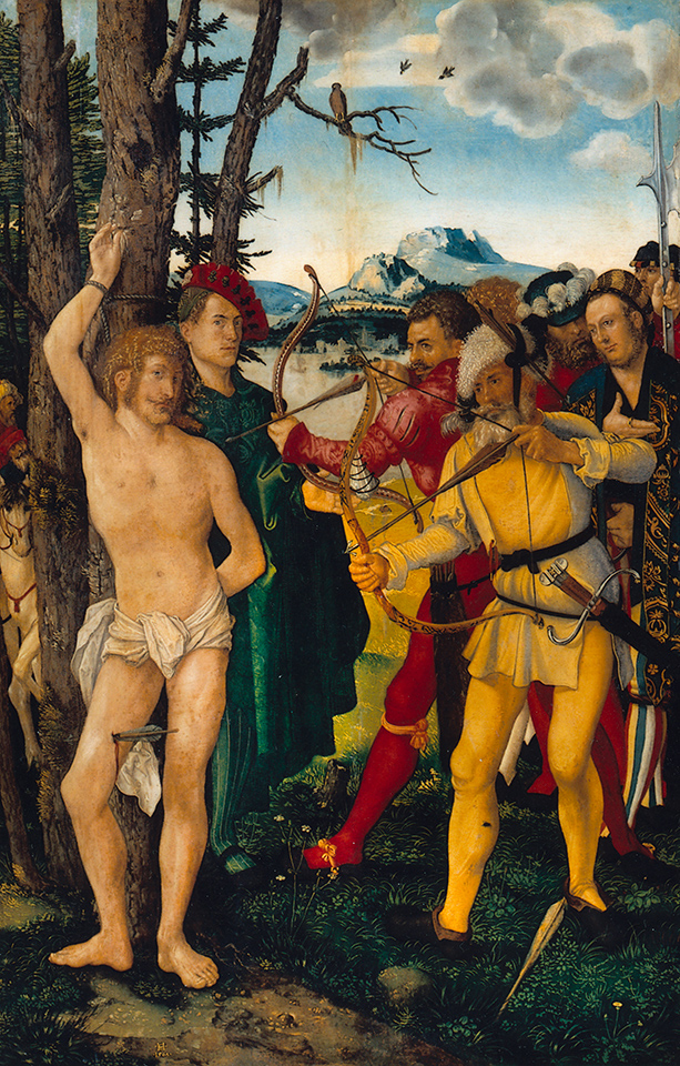 Hans Baldung Grien: Die Marter des hl. Sebastian, Mitteltafel des Sebastians-Altars, 1507, Öl auf Tannenholz, 121,4 x 78,7 cm, Nürnberg, Germanisches Nationalmuseum, Foto: Nürnberg, Germanisches Nationalmuseum, Dirk Messberger Hans Baldung Grien: Die Marter des hl. Sebastian, Mitteltafel des Sebastians-Altars, 1507, Öl auf Tannenholz, 121,4 x 78,7 cm, Nürnberg, Germanisches Nationalmuseum, Foto: Nürnberg, Germanisches Nationalmuseum, Dirk Messberger