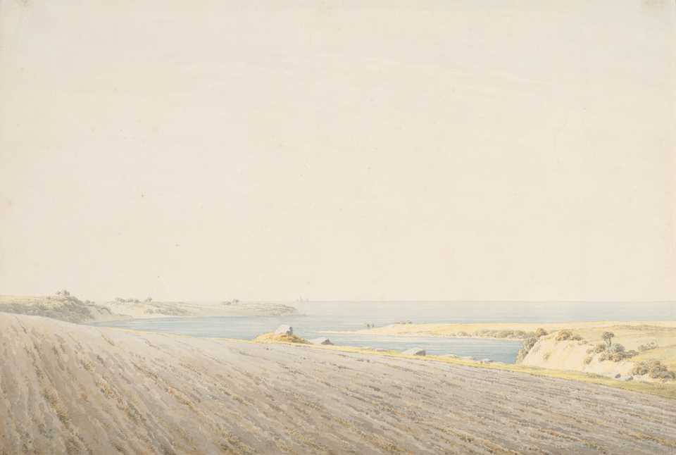 Caspar David Friedrich: Rügenlandschaft mit Fernblick über die Having nach Greifswald, um 1824/25, Aquarell, Kulturstiftung Sachsen‑Anhalt, Kunstmuseum Moritzburg Halle (Saale), Foto: Kulturstiftung Sachsen‑Anhalt Caspar David Friedrich: Rügenlandschaft mit Fernblick über die Having nach Greifswald, um 1824/25, Aquarell, Kulturstiftung Sachsen‑Anhalt, Kunstmuseum Moritzburg Halle (Saale), Foto: Kulturstiftung Sachsen‑Anhalt