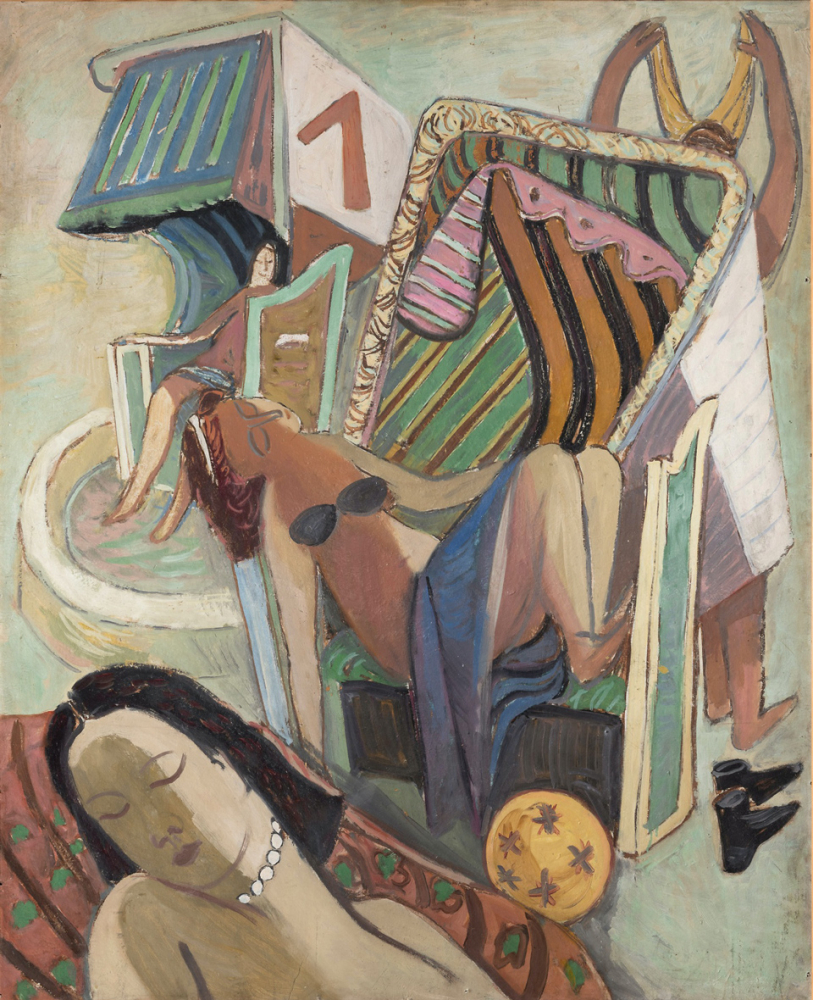 Ulrich Knispel: Sonnenbad, um 1950, Öl auf Hartfaser, 128 x 104 cm, Privatbesitz, Foto: David Ertl © Nachlass Ulrich Knispel Ulrich Knispel: Sonnenbad, um 1950, Öl auf Hartfaser, 128 x 104 cm, Privatbesitz, Foto: David Ertl © Nachlass Ulrich Knispel
