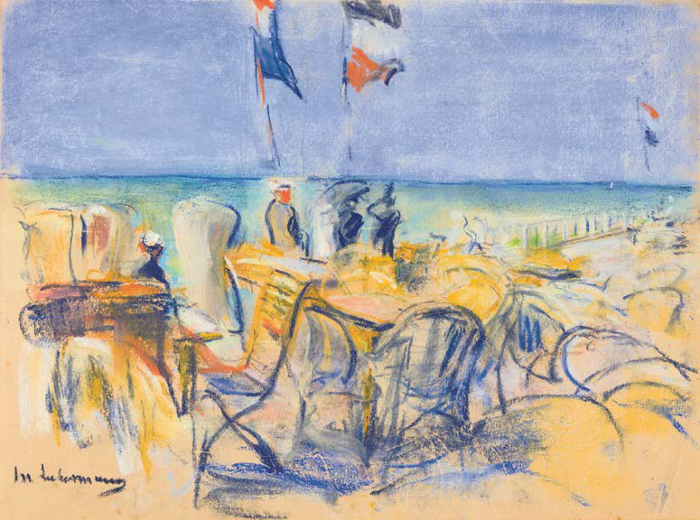 Max Liebermann: Strand mit Fahnen, 1908, Pastell, nicht fixiert, 261 x 350 mm, Kulturstiftung Sachsen-Anhalt, Kunstmuseum Moritzburg Halle (Saale), Foto: Kulturstiftung Sachsen-Anhalt Max Liebermann: Strand mit Fahnen, 1908, Pastell, nicht fixiert, 261 x 350 mm, Kulturstiftung Sachsen-Anhalt, Kunstmuseum Moritzburg Halle (Saale), Foto: Kulturstiftung Sachsen-Anhalt