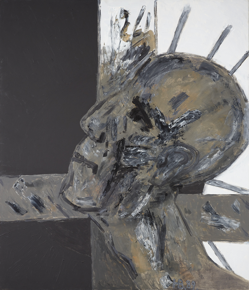 Hermann Bachmann: Kopf III, 1989, Mischtechnik auf Leinwand, 140 x 120 cm, Kulturstiftung Sachsen-Anhalt, Kunstmuseum Moritzburg Halle (Saale), Foto: Punctum/Bertram Kober © Nachlass Hermann Bachmann Hermann Bachmann: Kopf III, 1989, Mischtechnik auf Leinwand, 140 x 120 cm, Kulturstiftung Sachsen-Anhalt, Kunstmuseum Moritzburg Halle (Saale), Foto: Punctum/Bertram Kober © Nachlass Hermann Bachmann